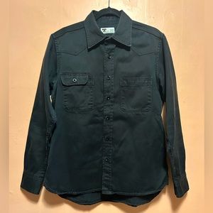 Tellason Topper Black Denim Button Down Work Shirt. Made in USA. Size Large